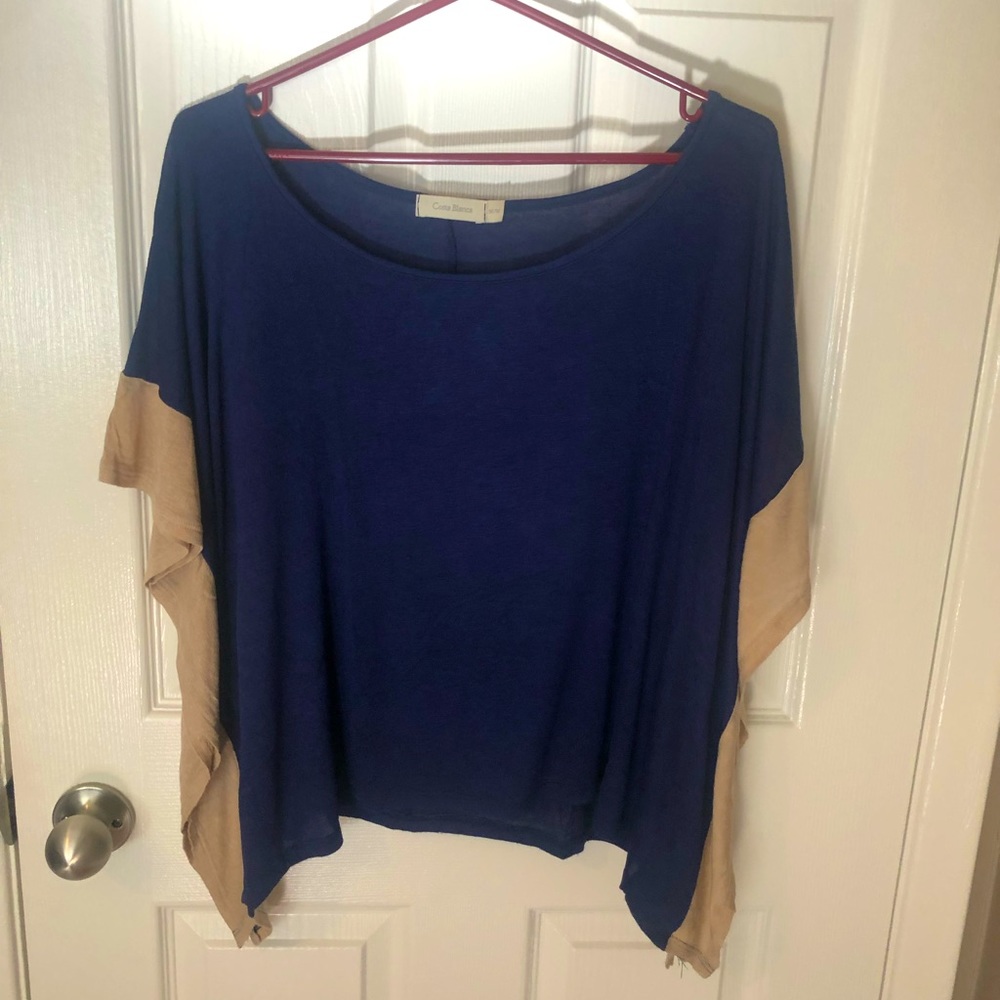 Costa Blanca Navy and Beige Colour-block shirt with Butterfly Sleeves